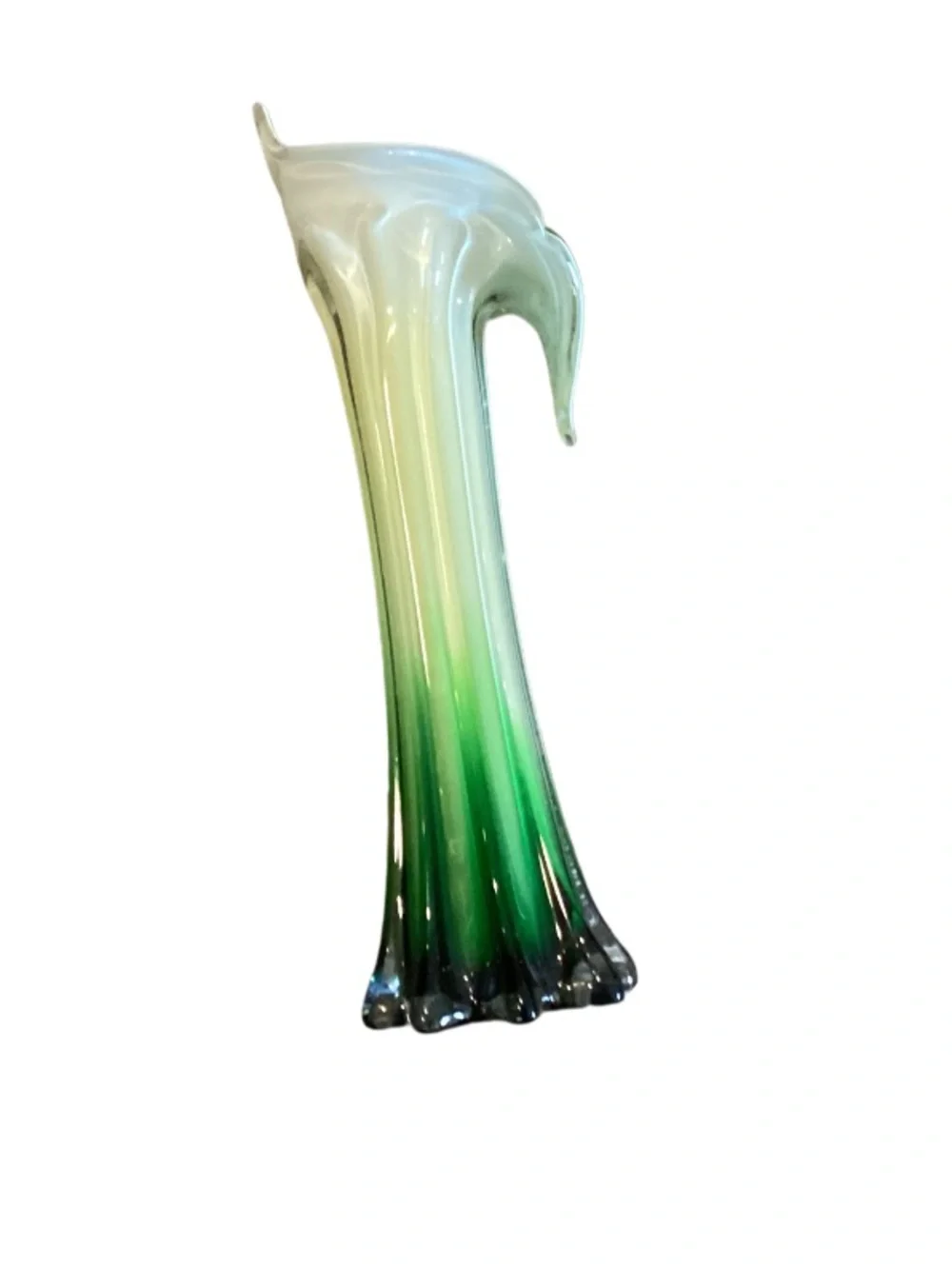 Pier 1 Green and Yellow Art Glass Calla Lily Cascade Vase
